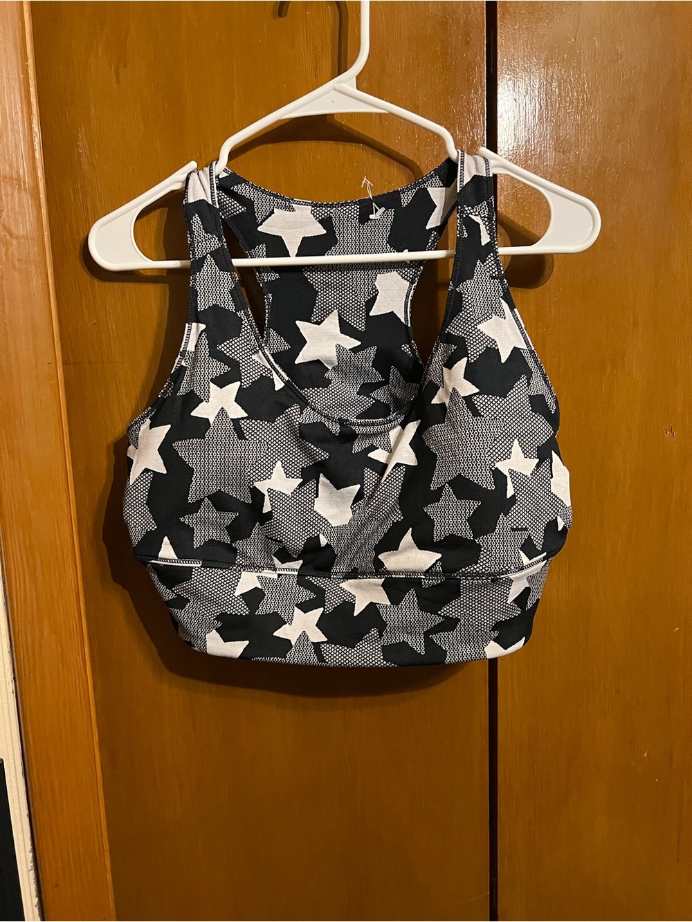 zuda Black and White Star-Print Sports Crop Top